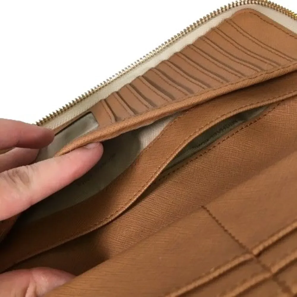 Michael Kors Jet Set Travel Vanilla Tan Leather Continental Wallet Wristlet NIB